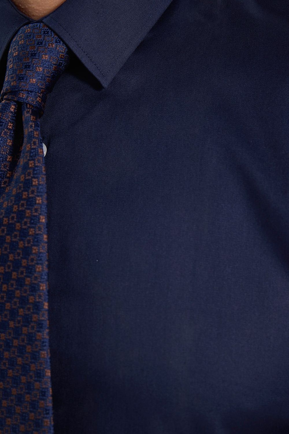 Erkek Slim Fit Dar Kesim Non-Iron Uzun Kollu Kravatlık Yaka Pamuklu Lacivert Gömlek