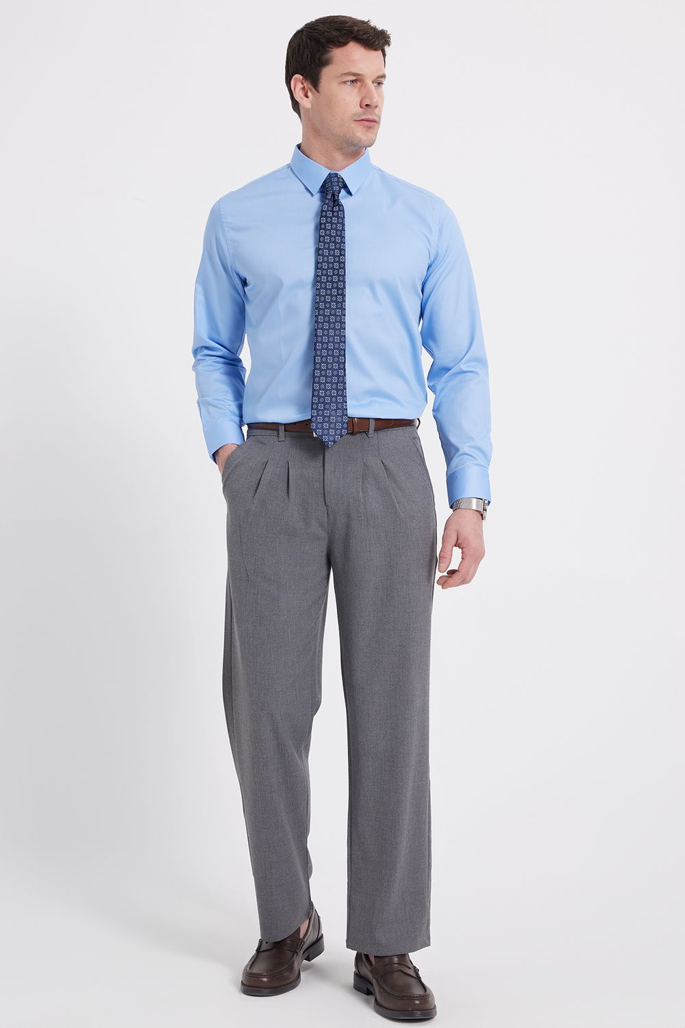 Erkek Slim Fit Non-Iron Pamuklu Doğa Dostu Ekoteks Belgeli Ütü Gerektirmez Açık Mavi Gömlek