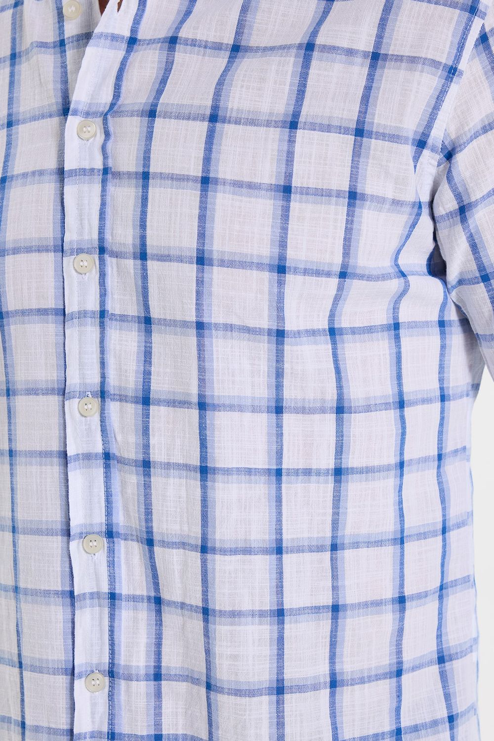 Erkek Slim Fit Dar Kesim %100 Pamuk Keten Doku Kareli Gömlek
