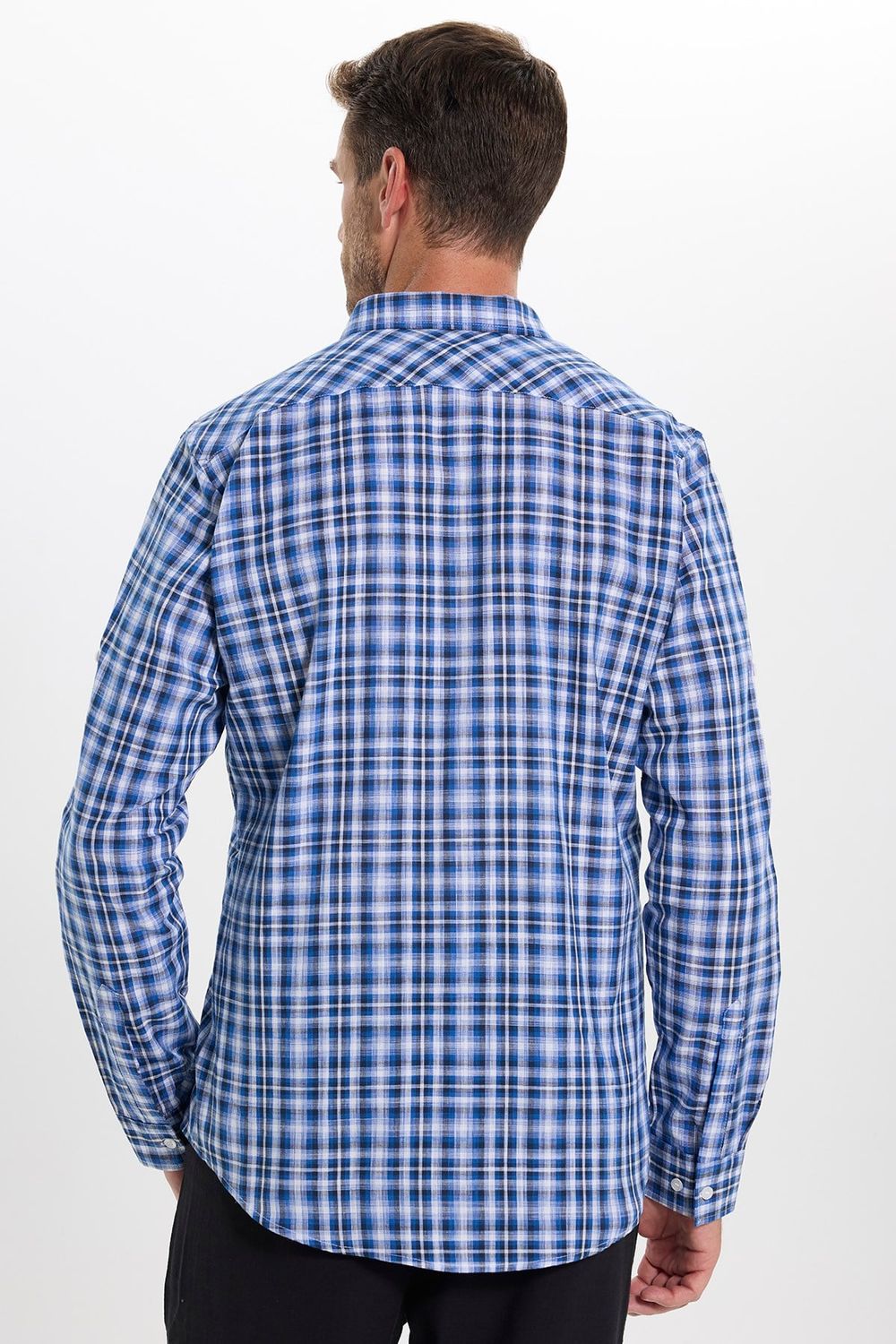 Erkek Slim Fit Dar Kesim %100 Pamuk Keten Doku Kareli Gömlek
