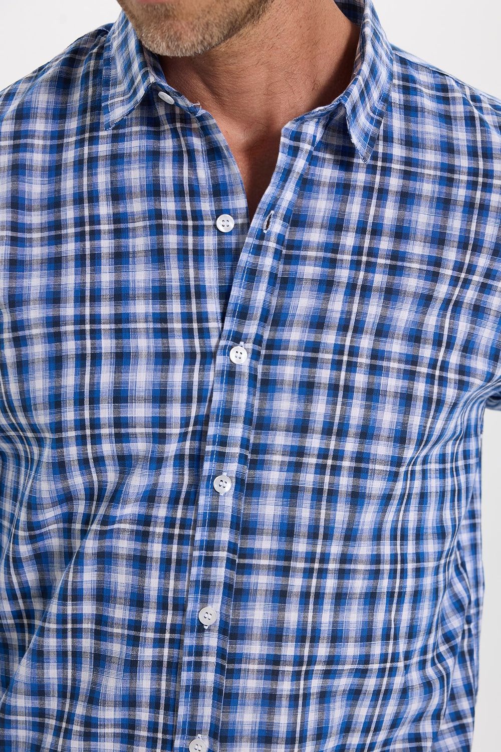 Erkek Slim Fit Dar Kesim %100 Pamuk Keten Doku Kareli Gömlek