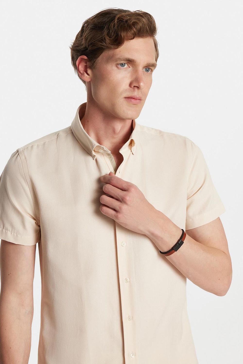 Erkek Slim Fit Dar Kesim Kısa Kollu Spor Yaka Oxford Doku Pamuklu Gömlek
