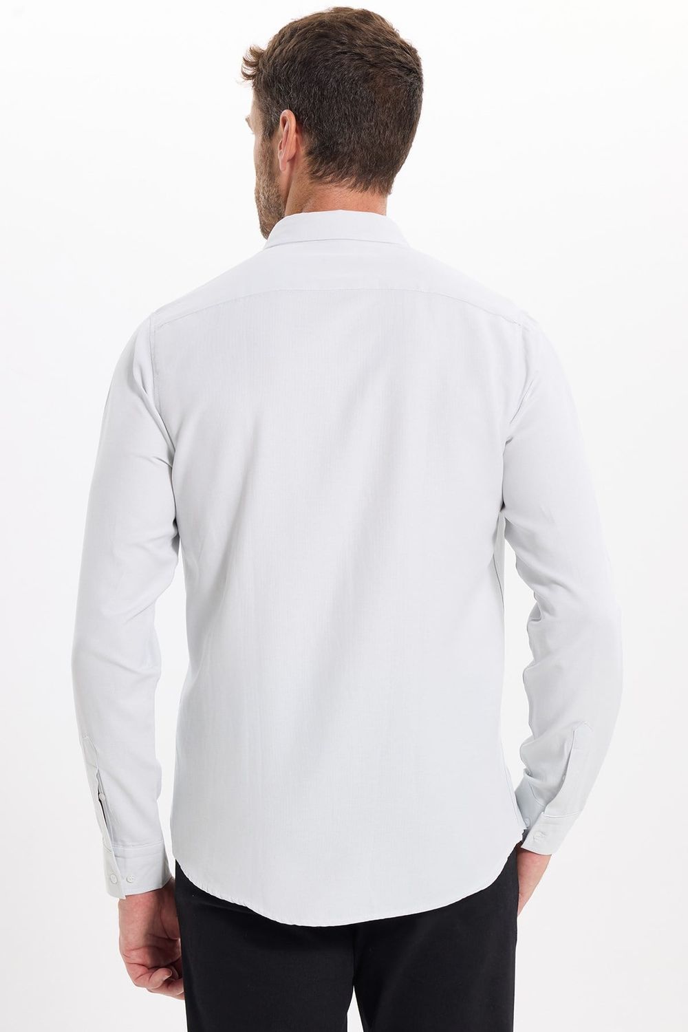 Erkek Slim Fit Dar Kesim Düz Oxford Armalı Düğmeli Yaka Gri Spor Gömlek