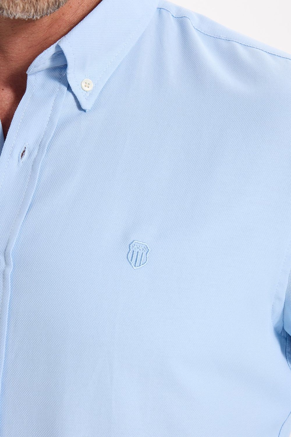 Erkek Slim Fit Dar Kesim Düz Oxford Armalı Düğmeli Yaka Mavi Spor Gömlek