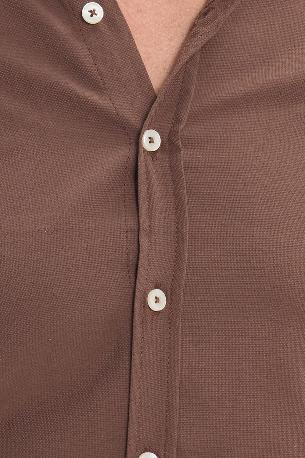 Erkek Slim Fit Dar Kesim Düz Oxford Armalı Düğmeli Yaka Kahverengi Spor Gömlek