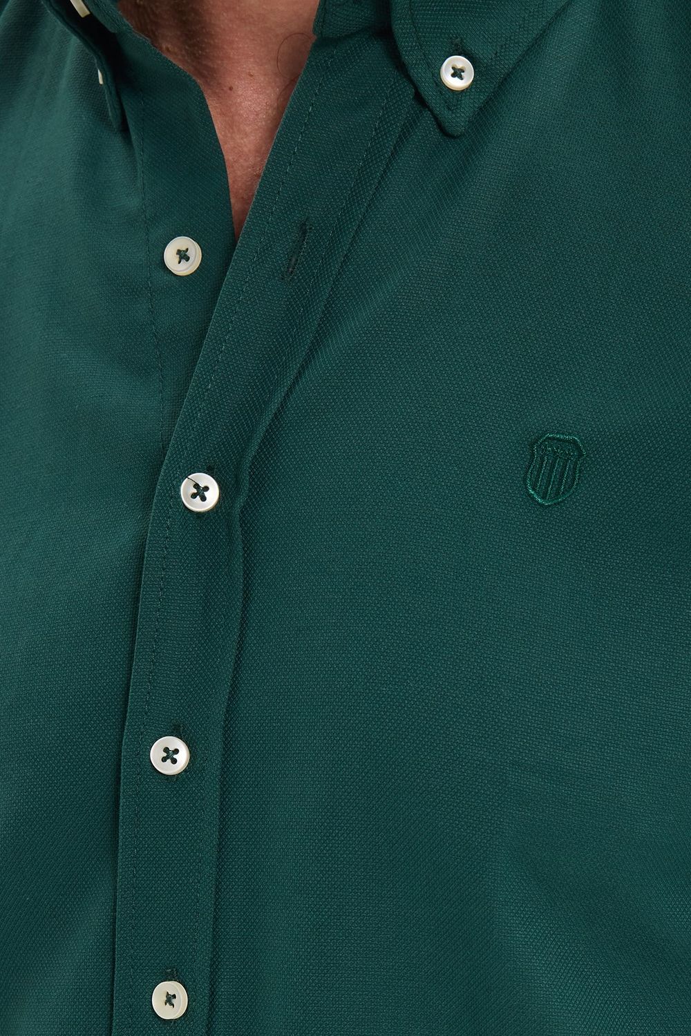 Erkek Slim Fit Dar Kesim Düz Oxford Armalı Düğmeli Yaka Haki Spor Gömlek