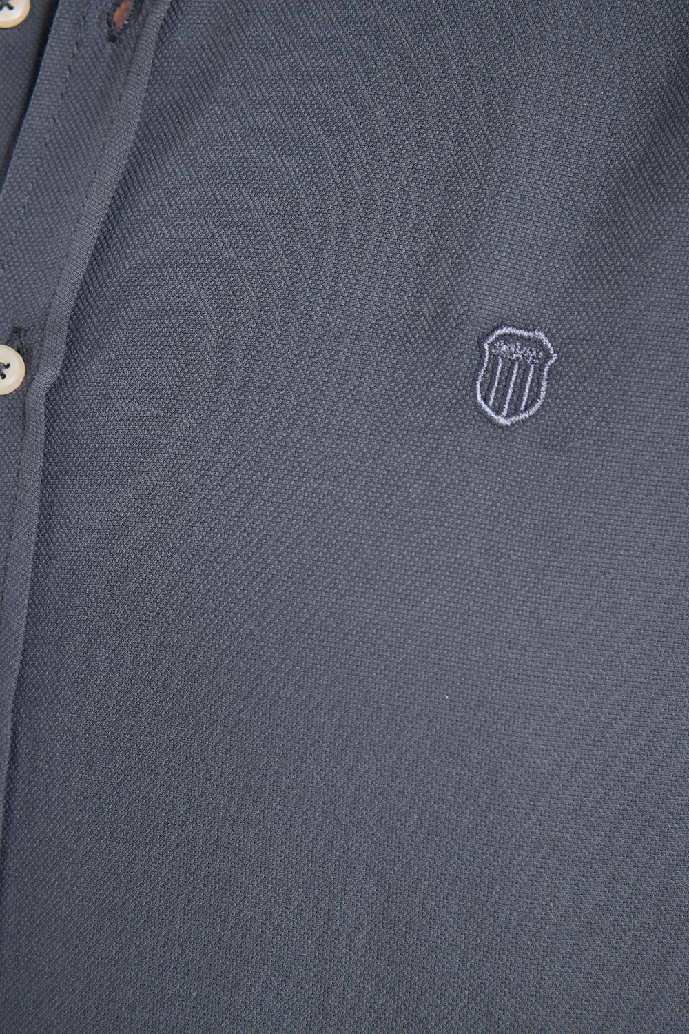 Erkek Slim Fit Dar Kesim Düz Oxford Armalı Düğmeli Yaka Antrasit Spor Gömlek