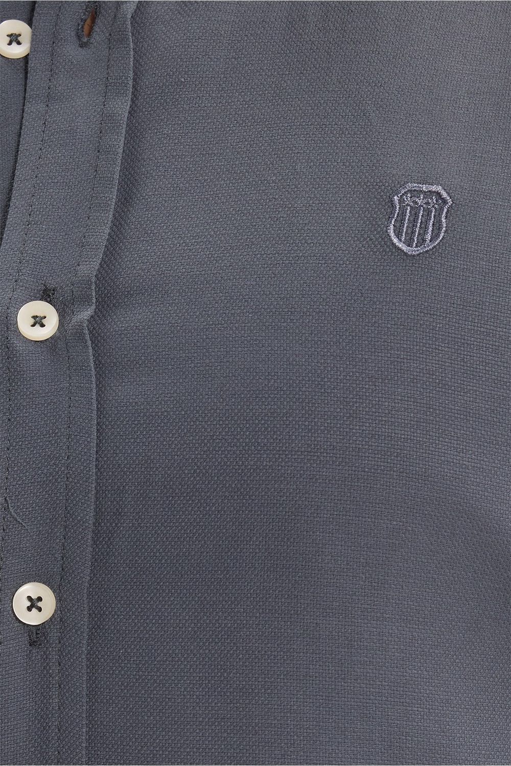 Erkek Slim Fit Dar Kesim Düz Oxford Armalı Düğmeli Yaka Antrasit Spor Gömlek