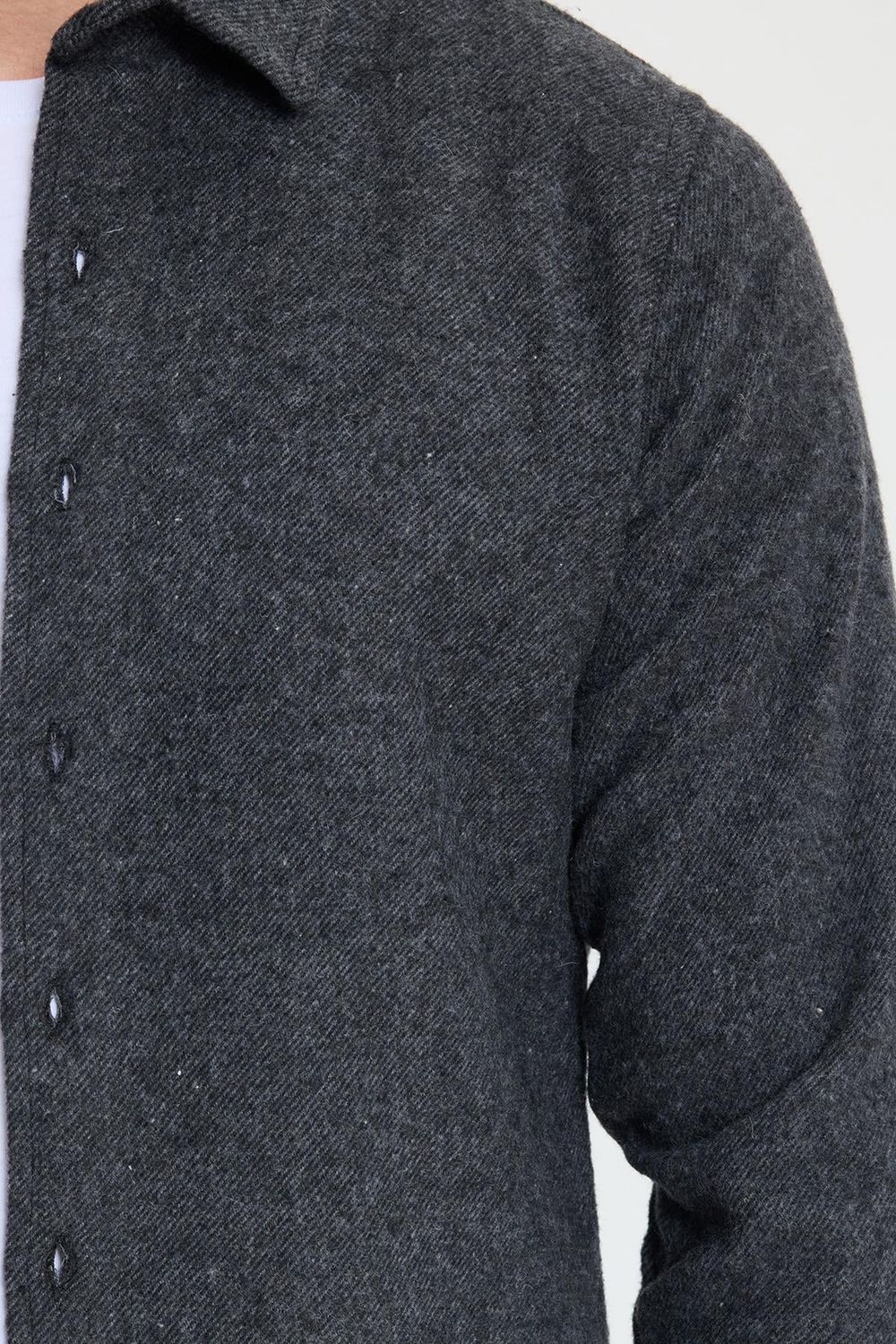 Erkek Slim Fit Dar Kesim Uzun Kollu Düz Kışlık Oduncu Koyu Gri Gömlek