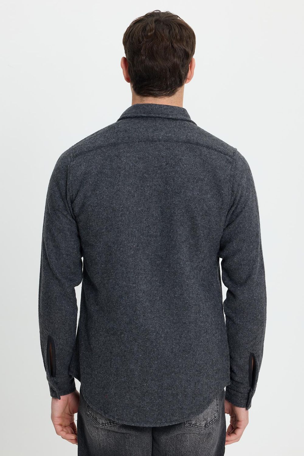 Erkek Slim Fit Dar Kesim Uzun Kollu Düz Kışlık Oduncu Koyu Gri Gömlek