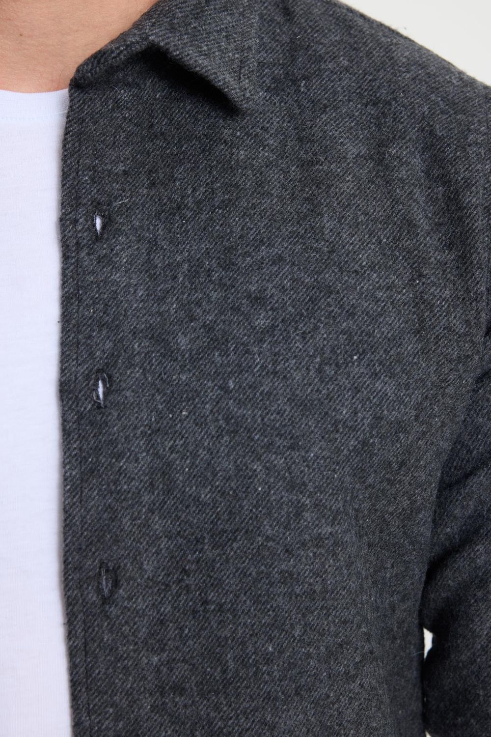 Erkek Slim Fit Dar Kesim Uzun Kollu Düz Kışlık Oduncu Koyu Gri Gömlek
