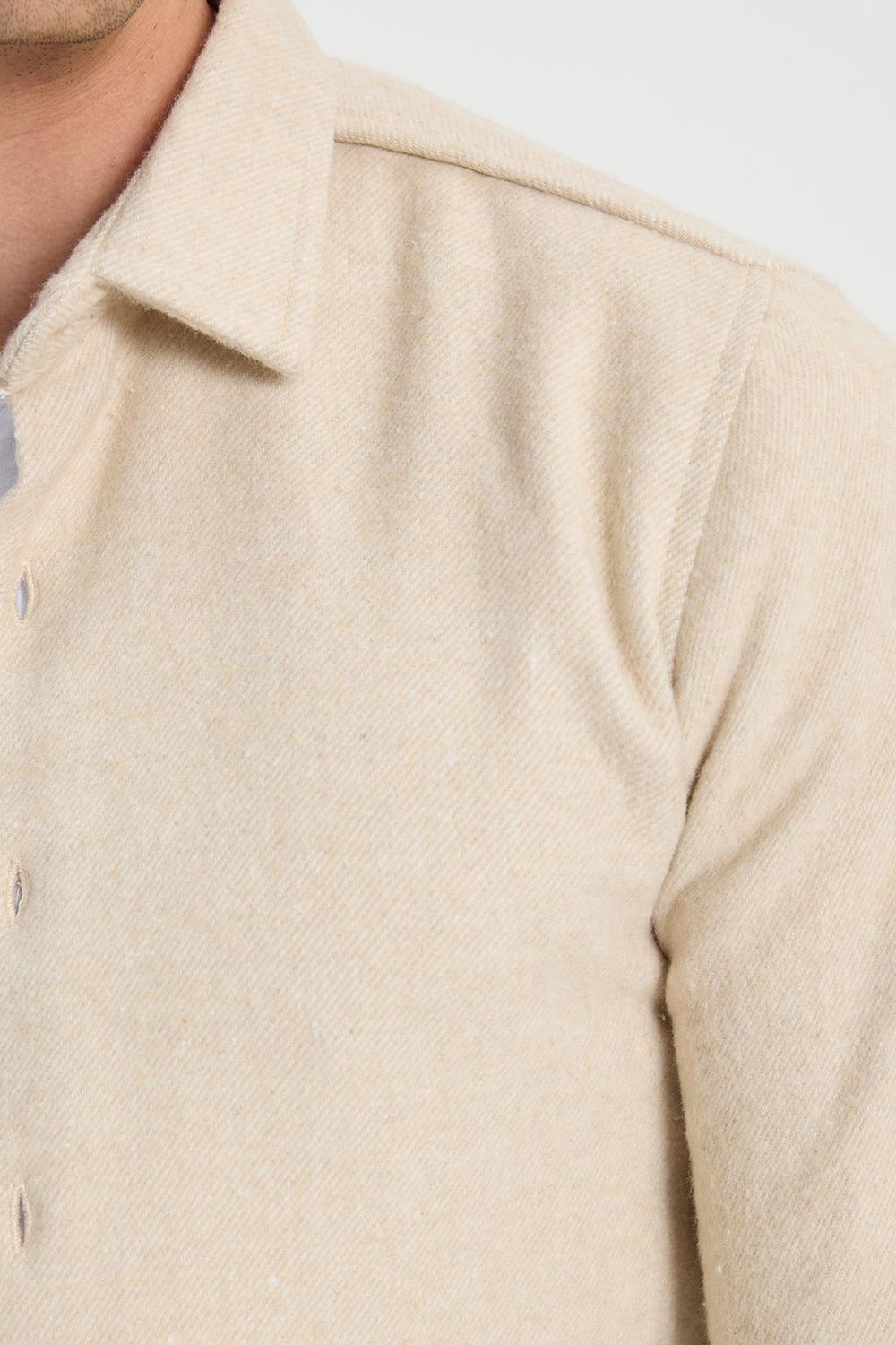 Erkek Slim Fit Dar Kesim Uzun Kollu Düz Kışlık Oduncu Bej Gömlek
