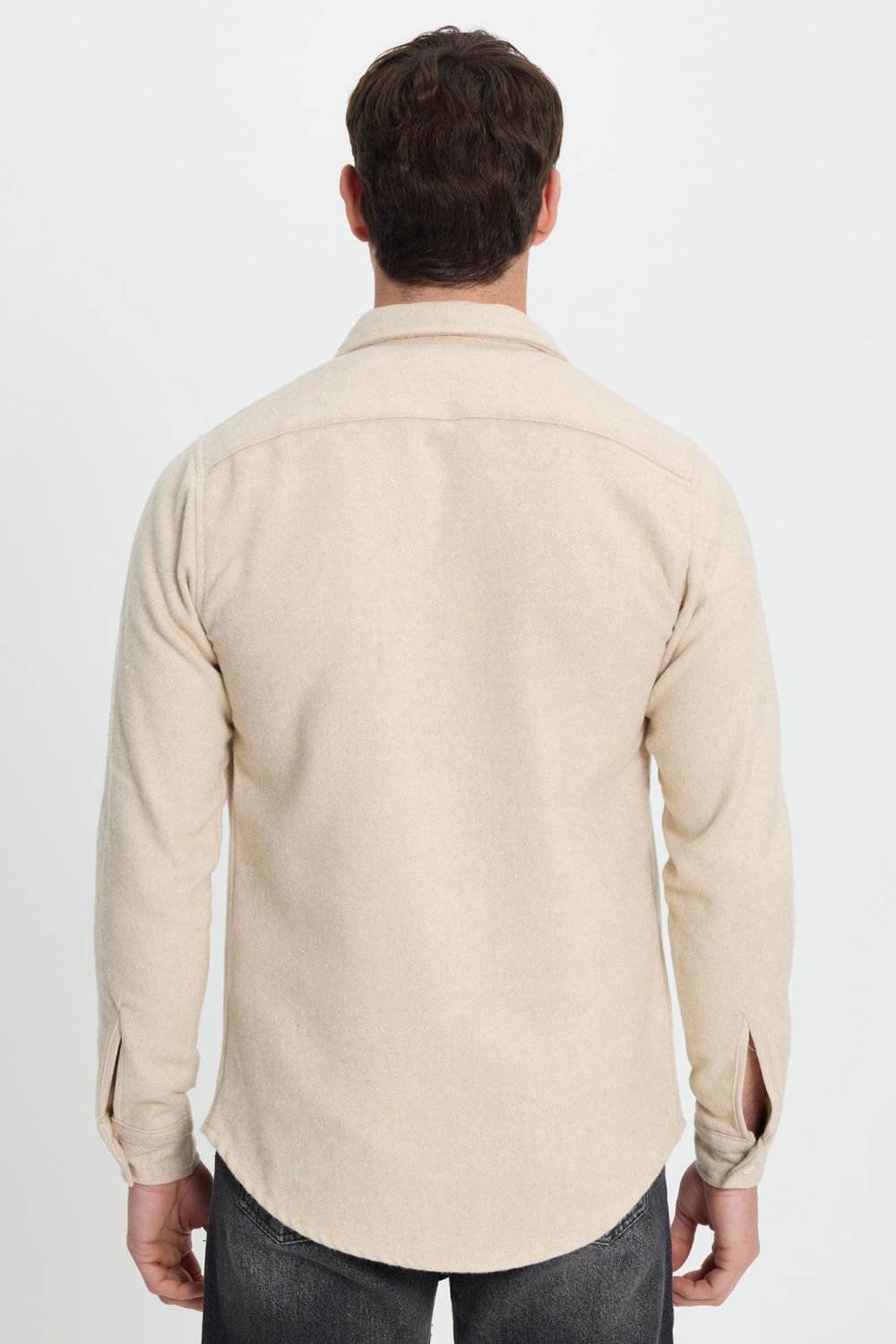 Erkek Slim Fit Dar Kesim Uzun Kollu Düz Kışlık Oduncu Bej Gömlek