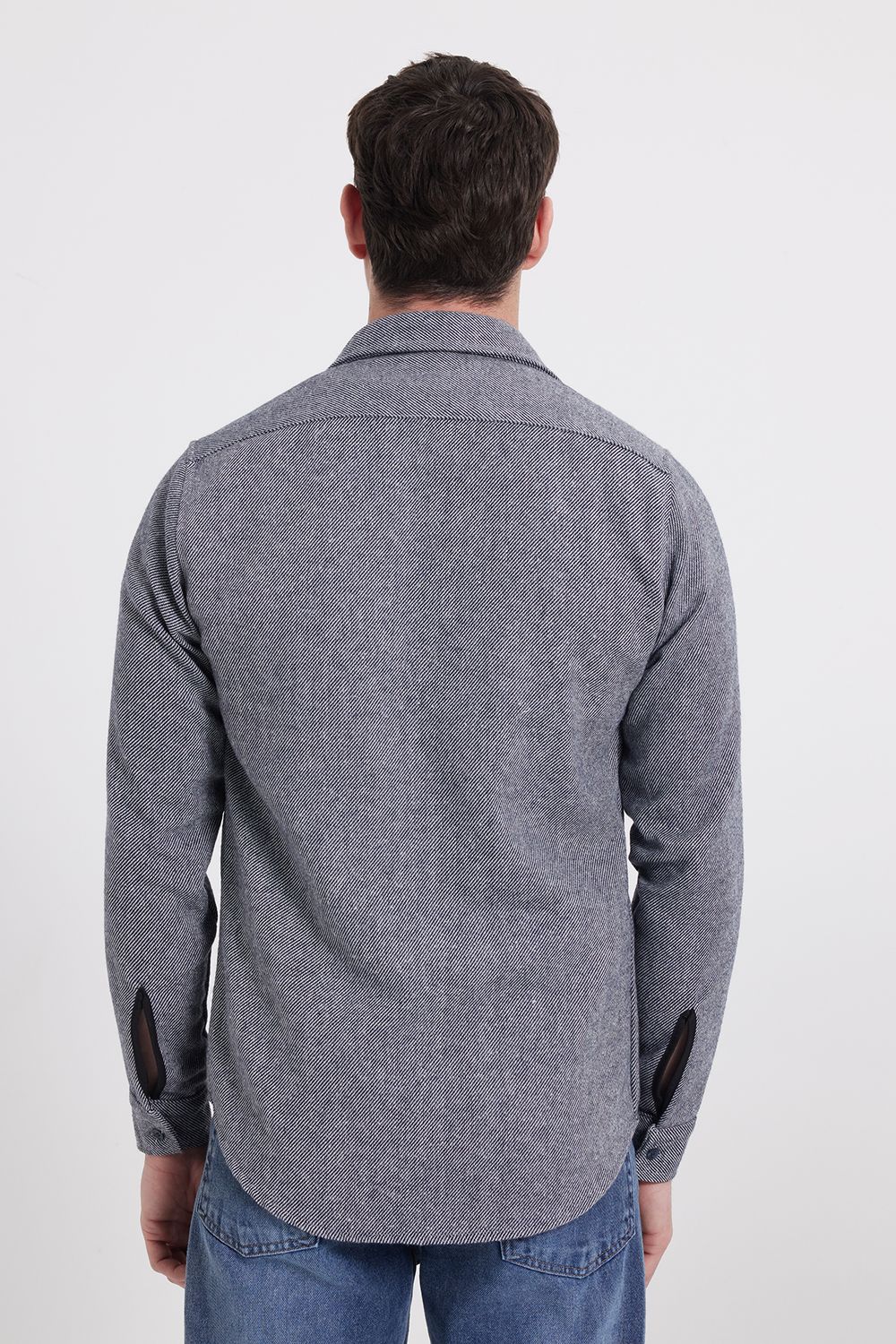 Erkek Slim Fit Dar Kesim Uzun Kollu Düz Kışlık Oduncu Gri Gömlek