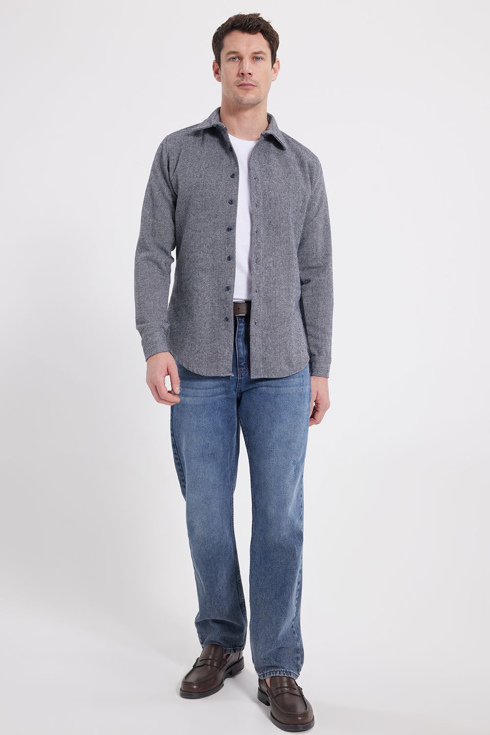 Erkek Slim Fit Dar Kesim Uzun Kollu Düz Kışlık Oduncu Gri Gömlek
