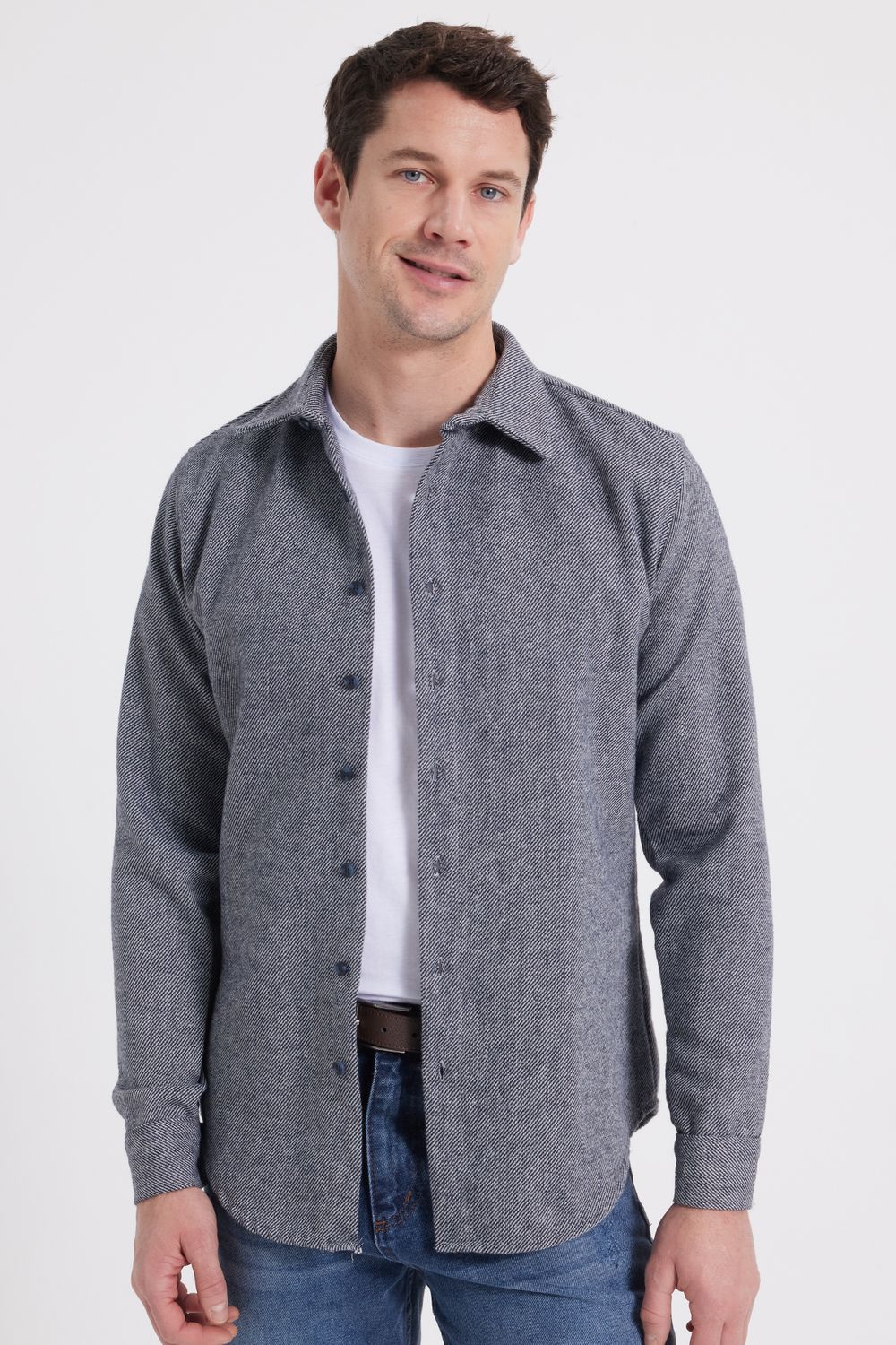 Erkek Slim Fit Dar Kesim Uzun Kollu Düz Kışlık Oduncu Gri Gömlek