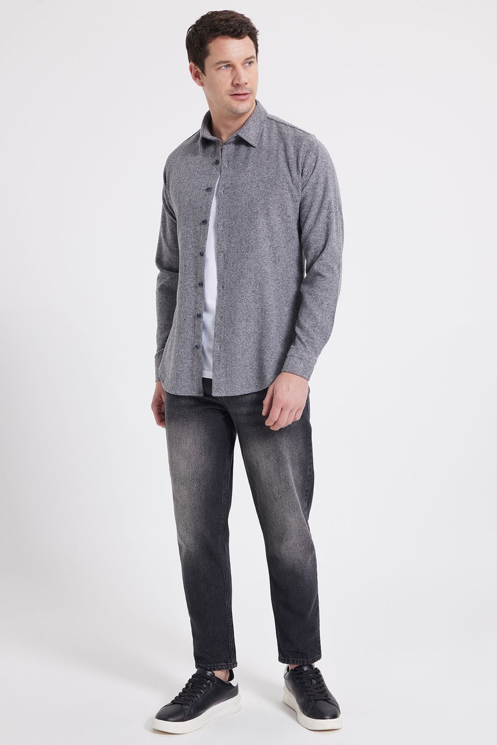 Erkek Slim Fit Dar Kesim Uzun Kollu Düz Kışlık Oduncu Gömlek
