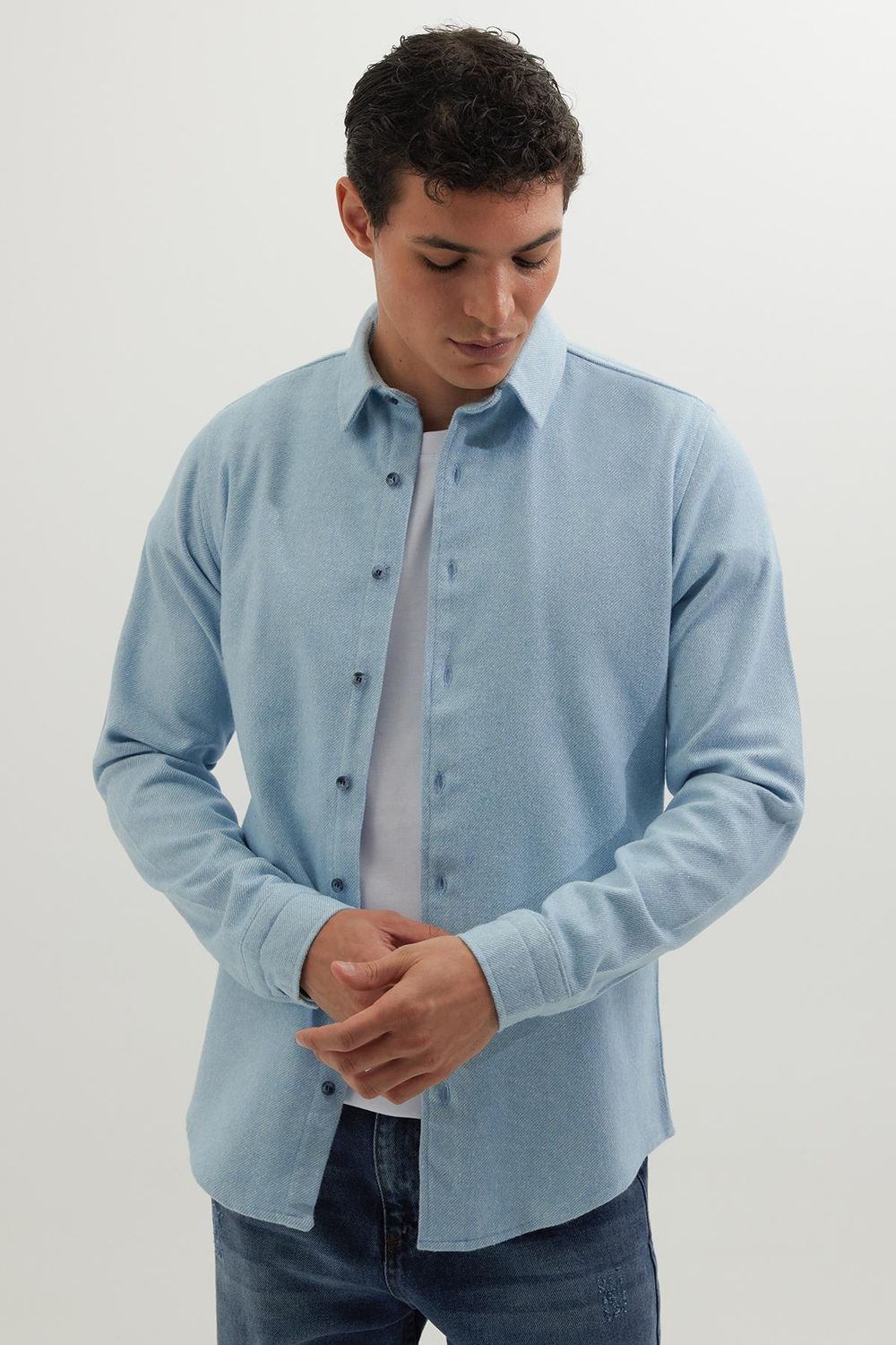 Erkek Slim Fit Dar Kesim Uzun Kollu Düz Kışlık Oduncu Gömlek