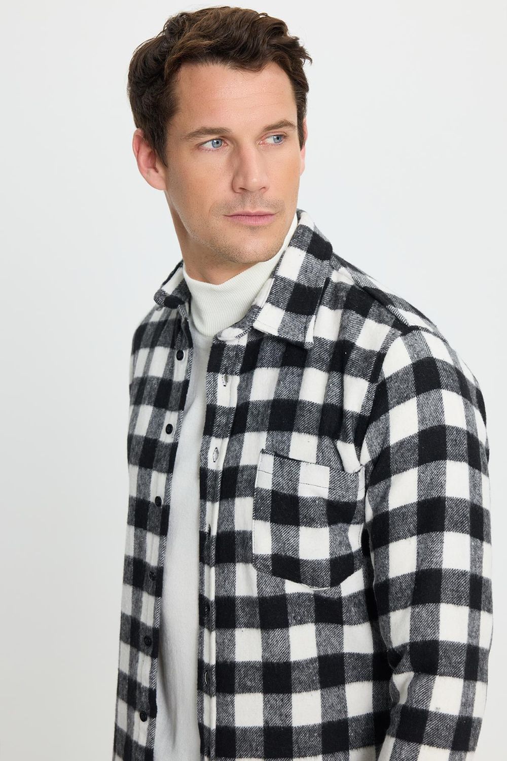 Erkek Slim Fit Dar Kesim Uzun Kollu Cepli Kareli Dama Desenli Kışlık Oduncu Gömlek