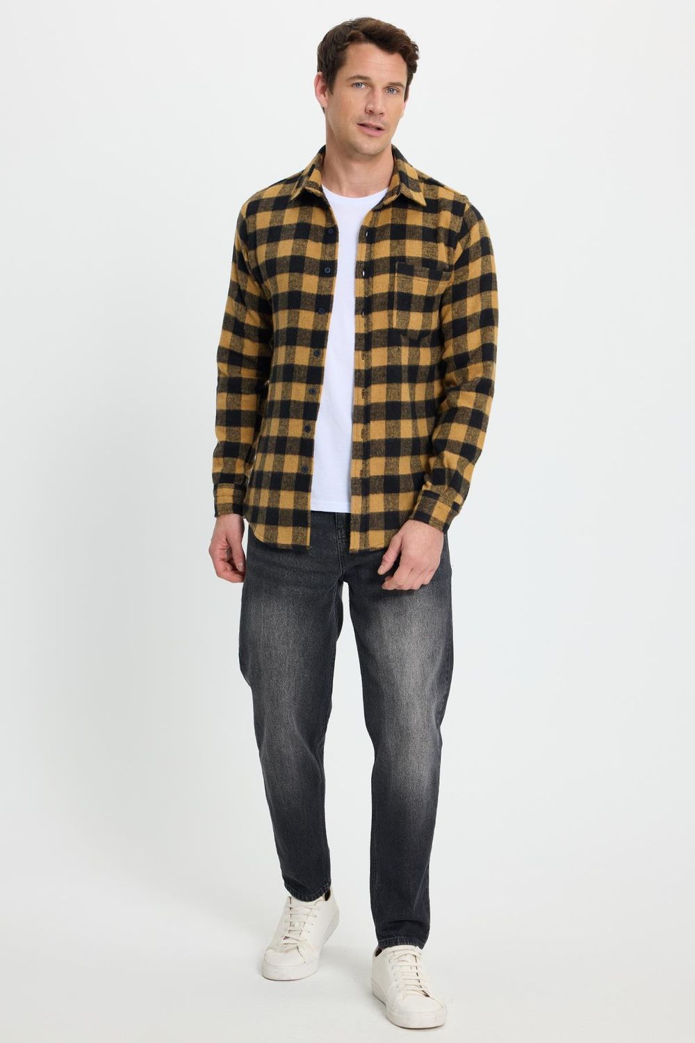 Erkek Slim Fit Dar Kesim Uzun Kollu Cepli Kareli Dama Desenli Kışlık Oduncu Gömlek