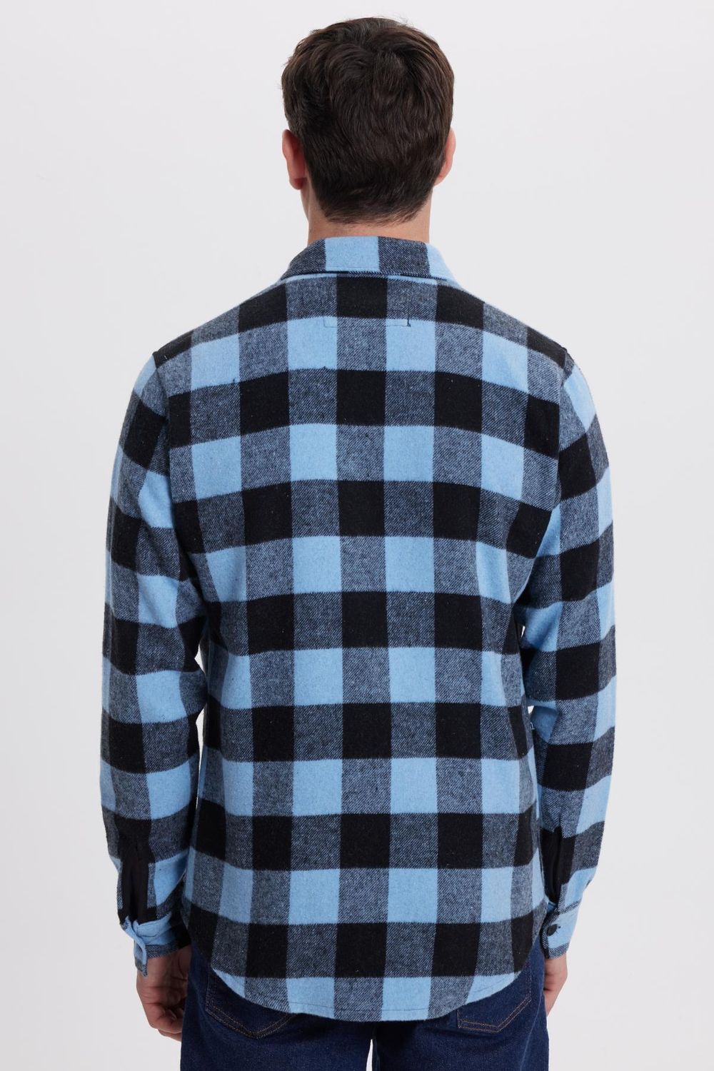 Erkek Slim Fit Dar Kesim Uzun Kollu Kapaklı Çift Cepli Kareli Kışlık Oduncu Gömlek