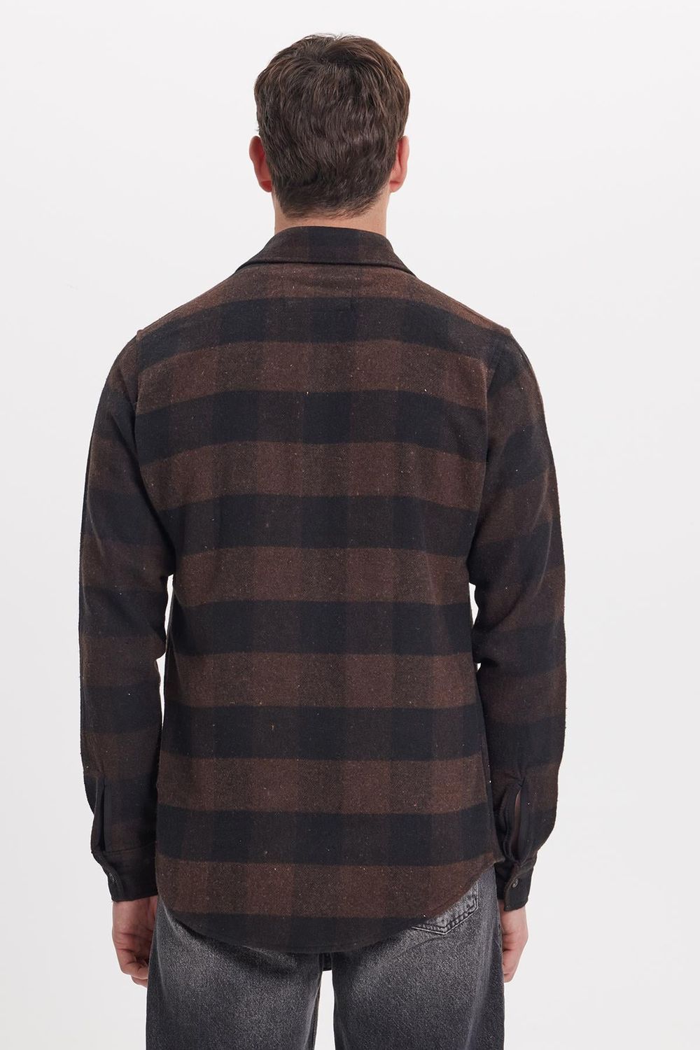 Erkek Slim Fit Dar Kesim Uzun Kollu Kapaklı Çift Cepli Kareli Kışlık Oduncu Gömlek
