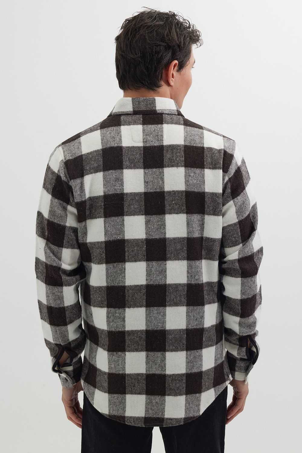 Erkek Slim Fit Dar Kesim Uzun Kollu Kapaklı Çift Cepli Kareli Kışlık Oduncu Gömlek