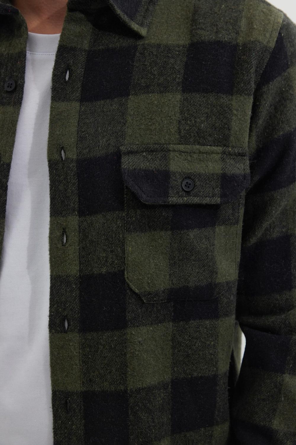 Erkek Slim Fit Dar Kesim Uzun Kollu Kapaklı Çift Cepli Kareli Kışlık Oduncu Gömlek