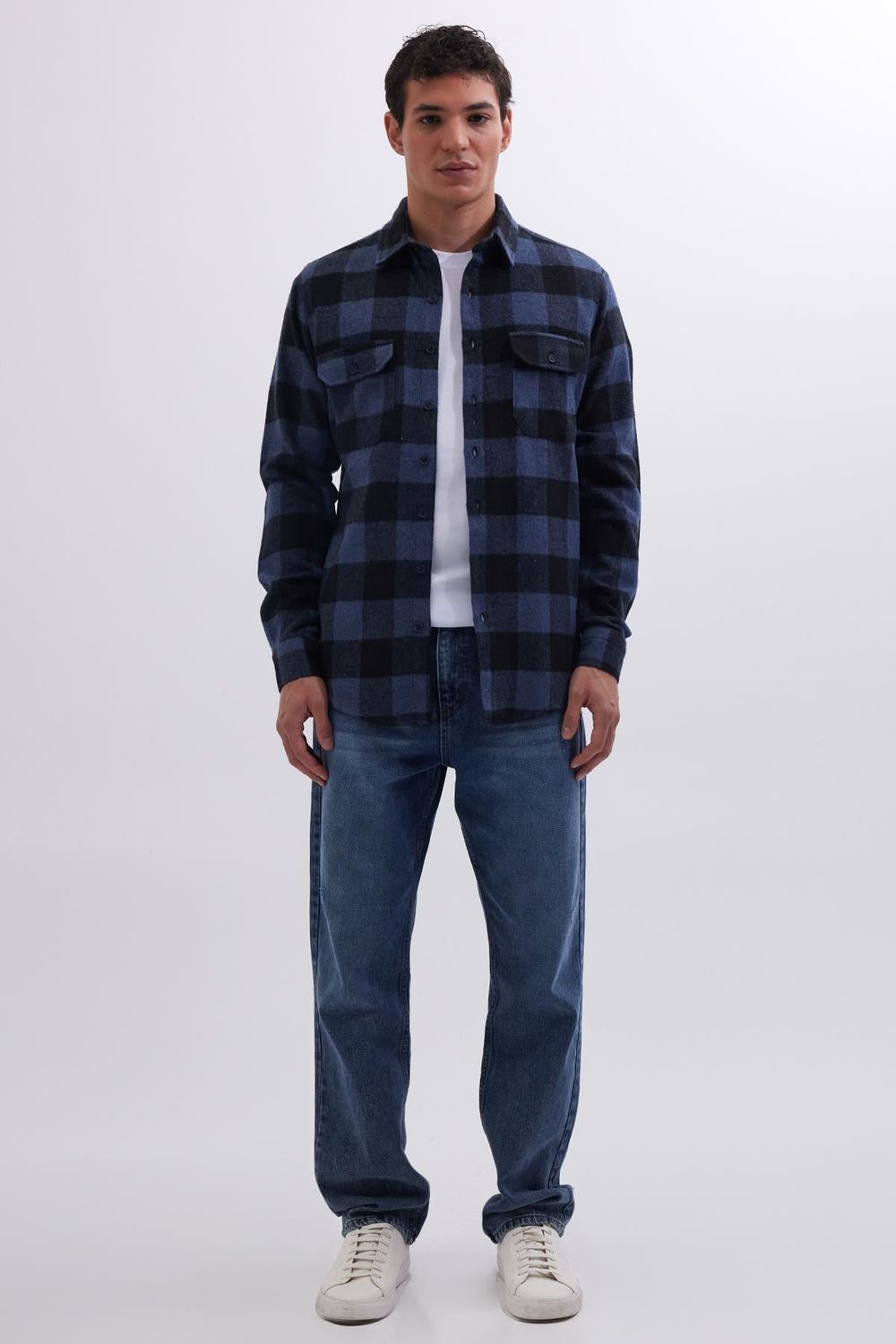 Erkek Slim Fit Dar Kesim Uzun Kollu Kapaklı Çift Cepli Kareli Kışlık Oduncu Gömlek