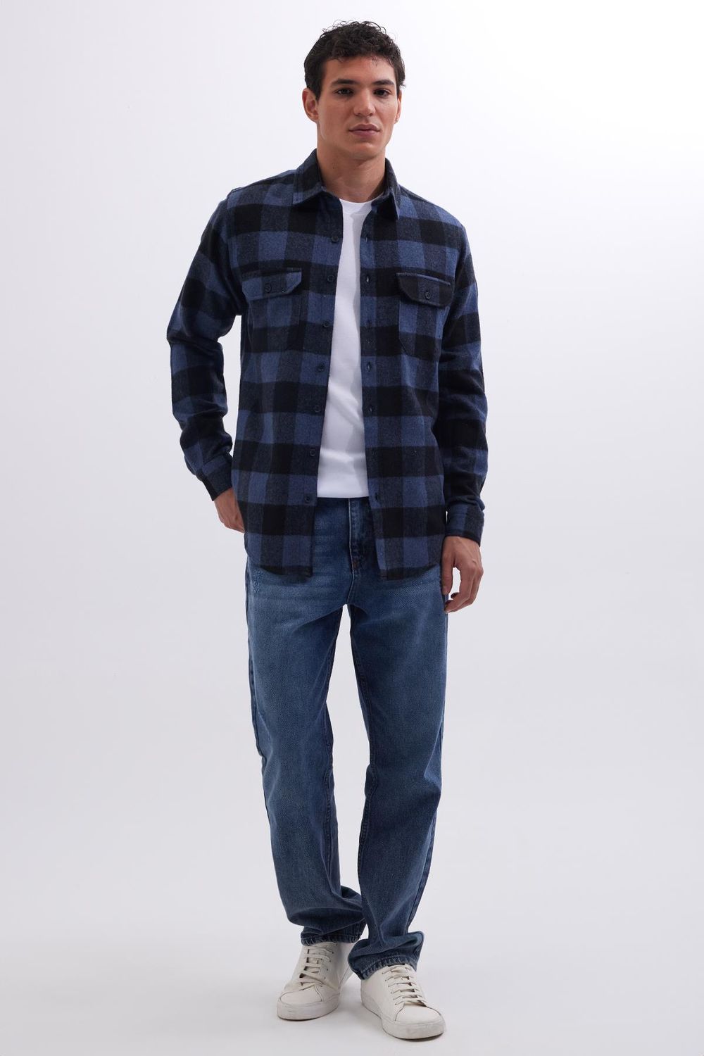 Erkek Slim Fit Dar Kesim Uzun Kollu Kapaklı Çift Cepli Kareli Kışlık Oduncu Gömlek