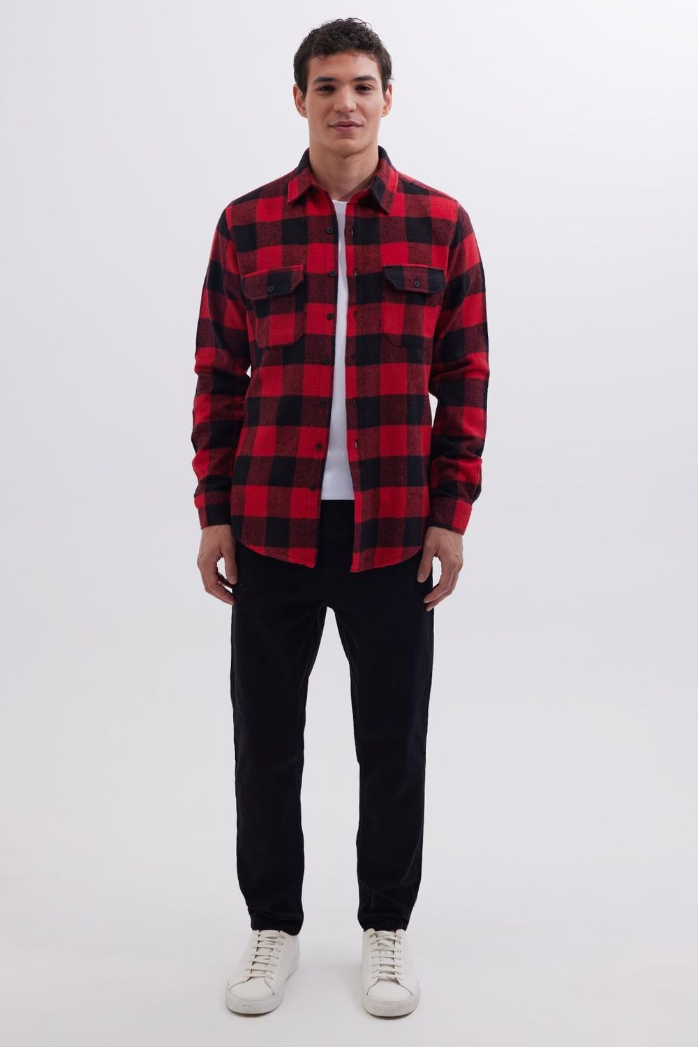 Erkek Slim Fit Dar Kesim Uzun Kollu Kapaklı Çift Cepli Kareli Kışlık Oduncu Gömlek