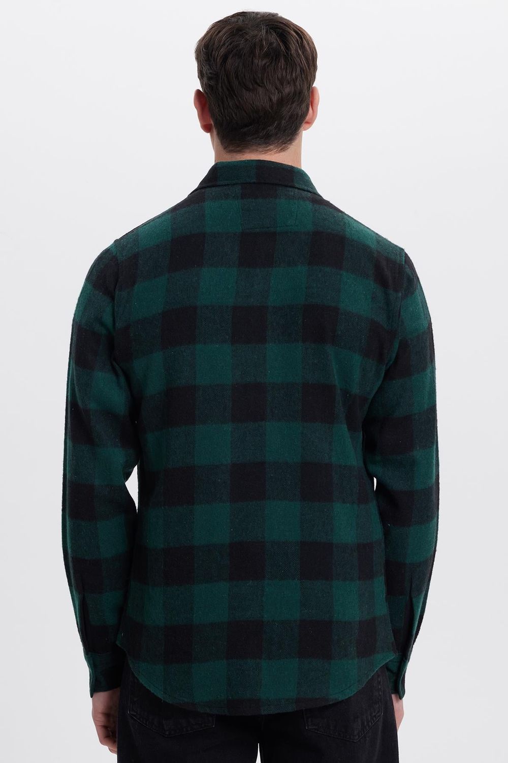 Erkek Slim Fit Dar Kesim Uzun Kollu Kapaklı Çift Cepli Kareli Kışlık Oduncu Gömlek