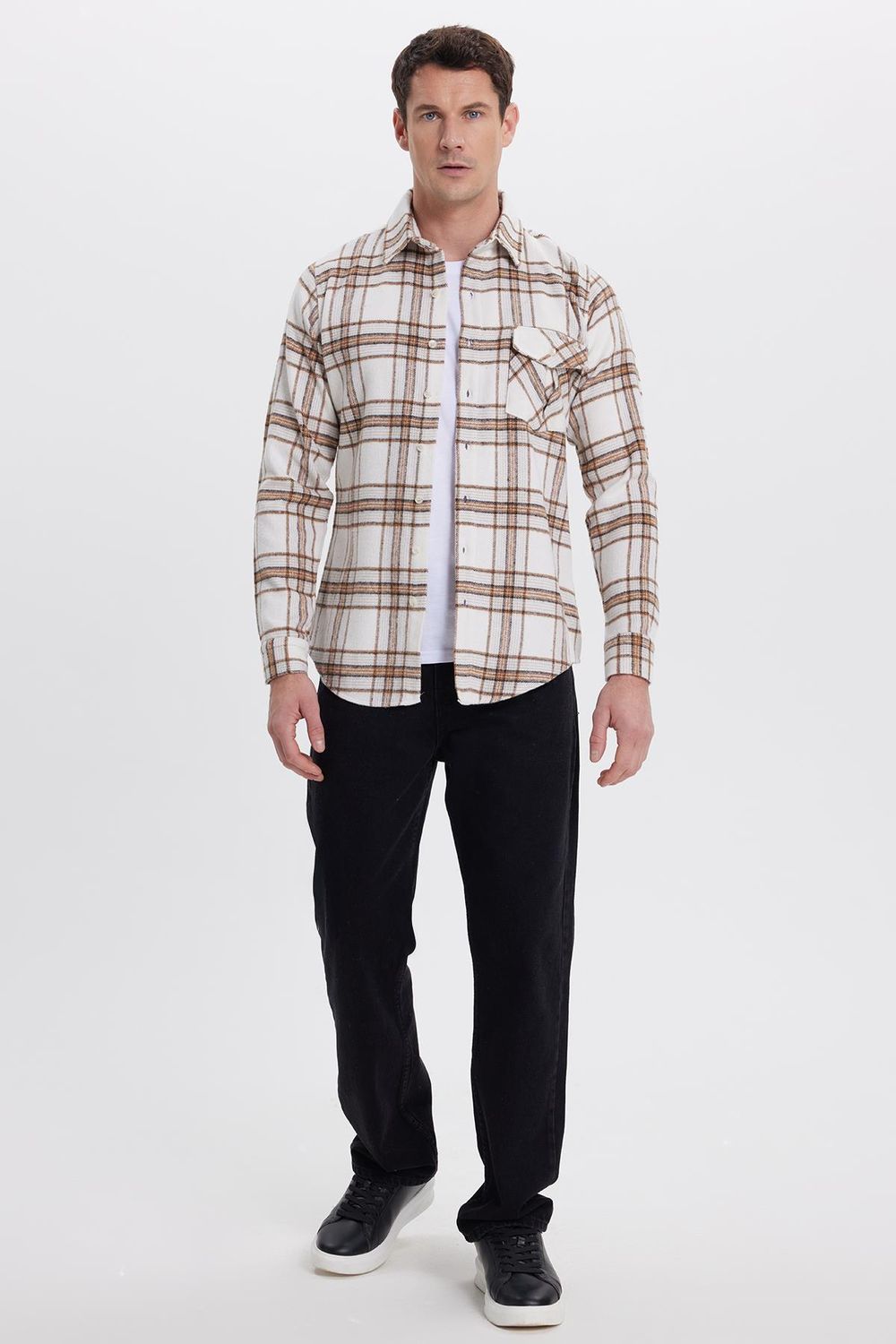 Erkek Slim Fit Dar Kesim Kareli Tek Cepli Oduncu Gömlek