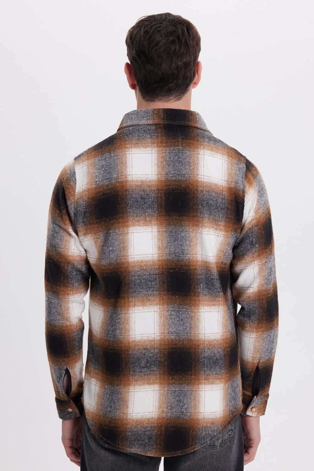 Erkek Slim Fit Dar Kesim Kareli Tek Cepli Oduncu Gömlek