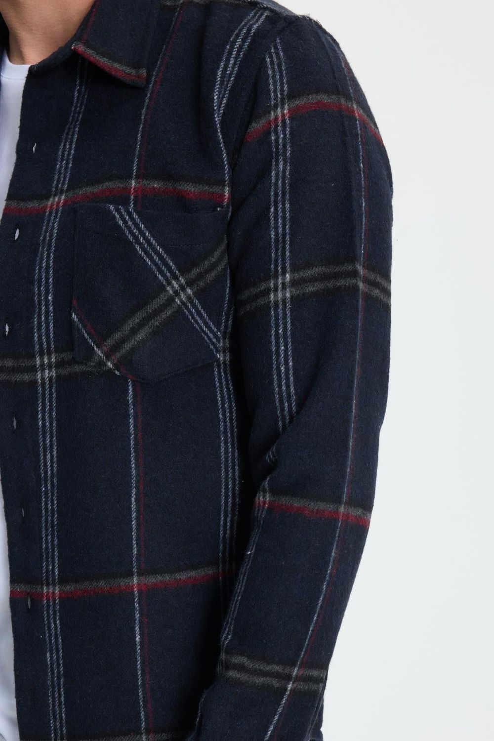 Erkek Slim Fit Dar Kesim Kareli Cepli Siyah Oduncu Gömlek