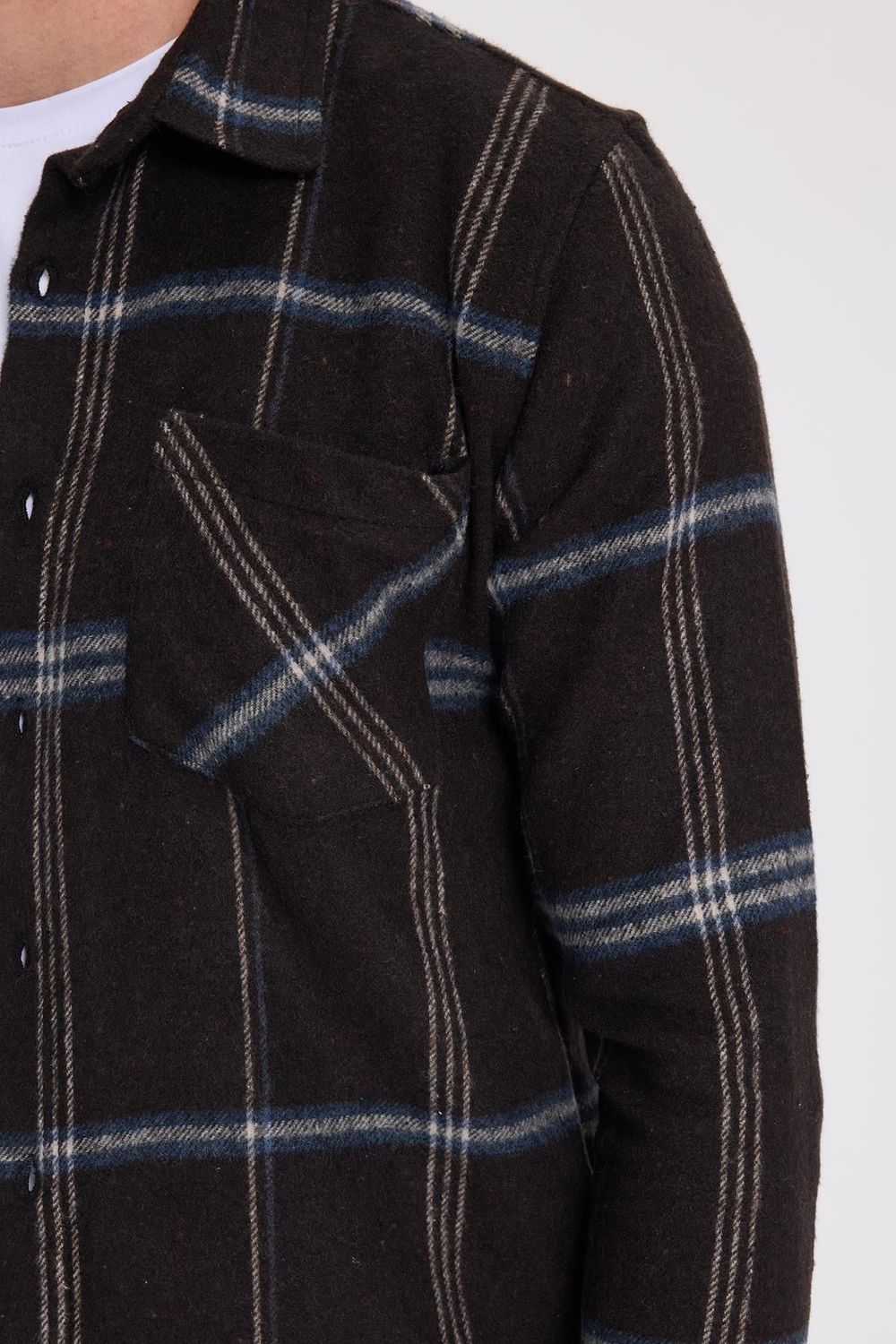 Erkek Slim Fit Dar Kesim Kareli Cepli Siyah Oduncu Gömlek