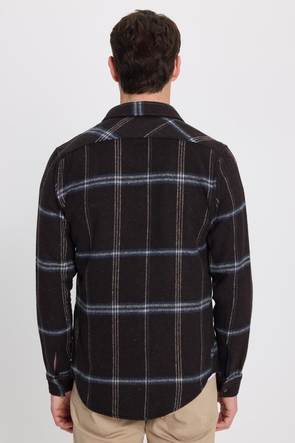 Erkek Slim Fit Dar Kesim Kareli Cepli Siyah Oduncu Gömlek