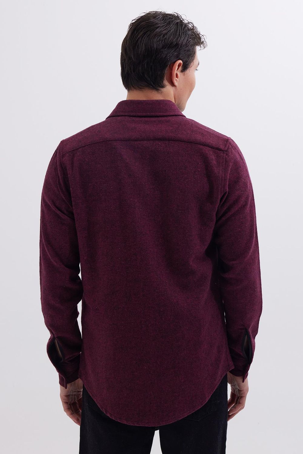 Erkek Slim Fit Tek Cep Kapaklı Düz Oduncu Spor Bordo Gömlek