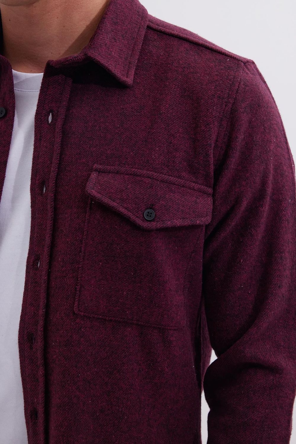 Erkek Slim Fit Tek Cep Kapaklı Düz Oduncu Spor Bordo Gömlek