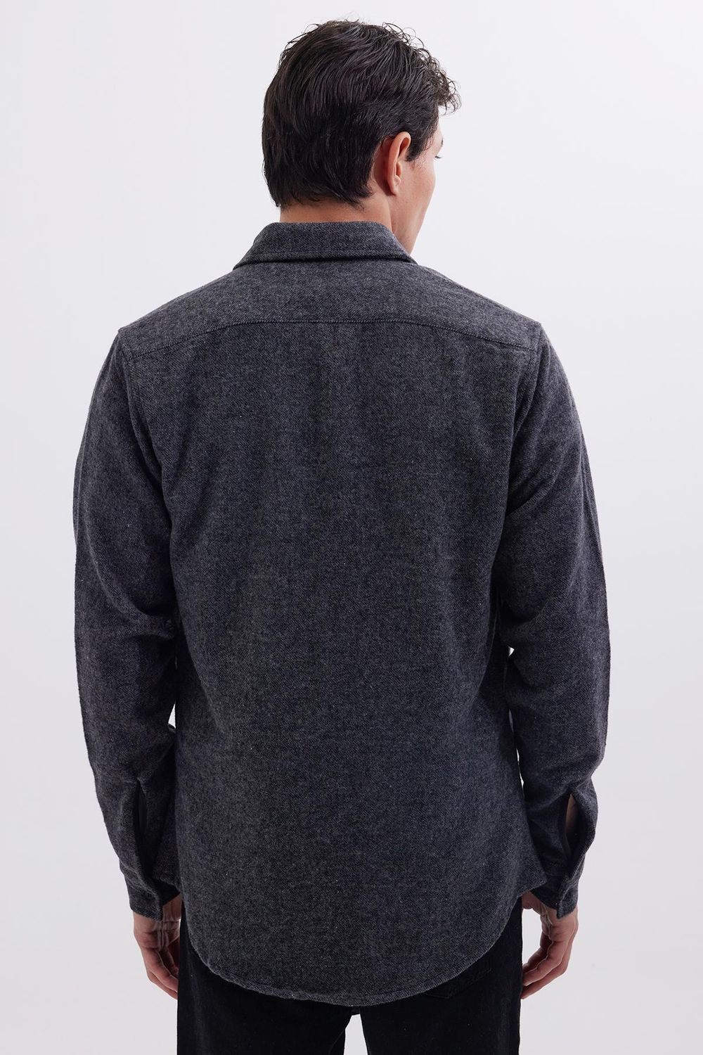 Erkek Slim Fit Tek Cep Kapaklı Düz Oduncu Spor Koyu Gri Gömlek