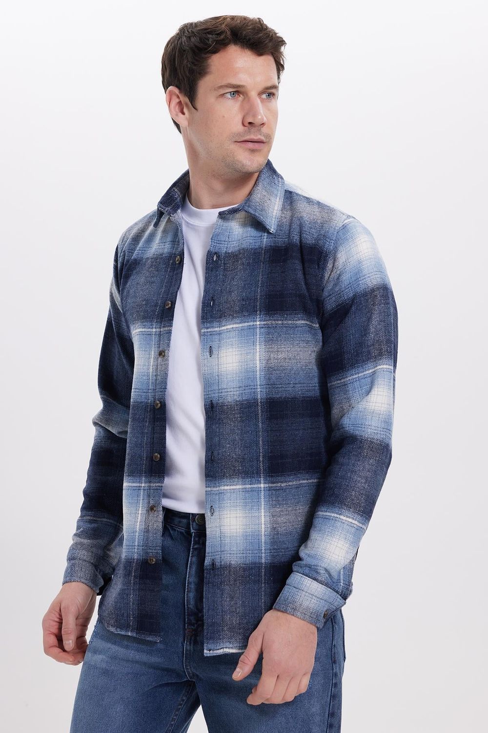 Erkek Slim Fit Dar Kesim Kareli Kışlık Oduncu Gömlek