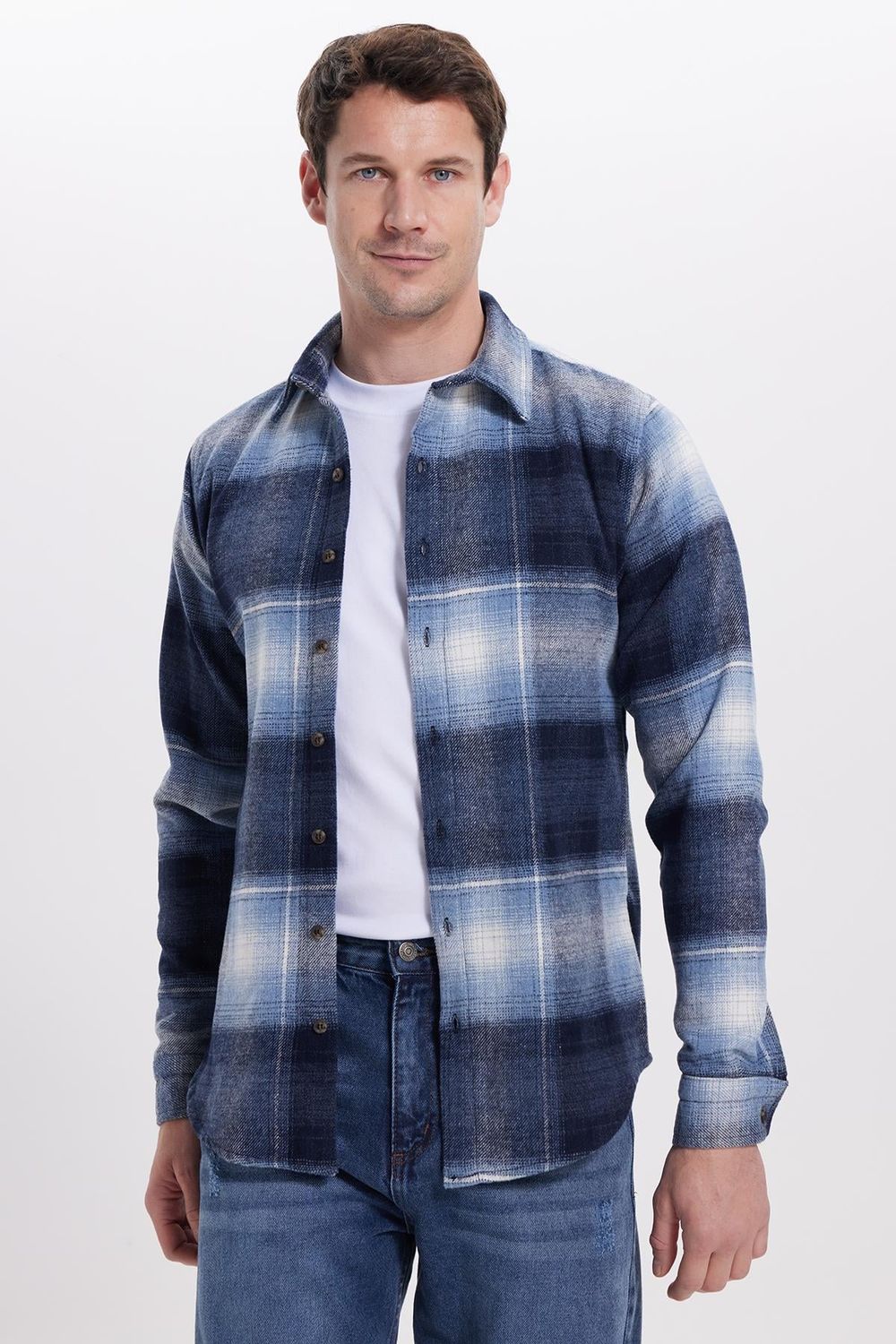 Erkek Slim Fit Dar Kesim Kareli Kışlık Oduncu Gömlek
