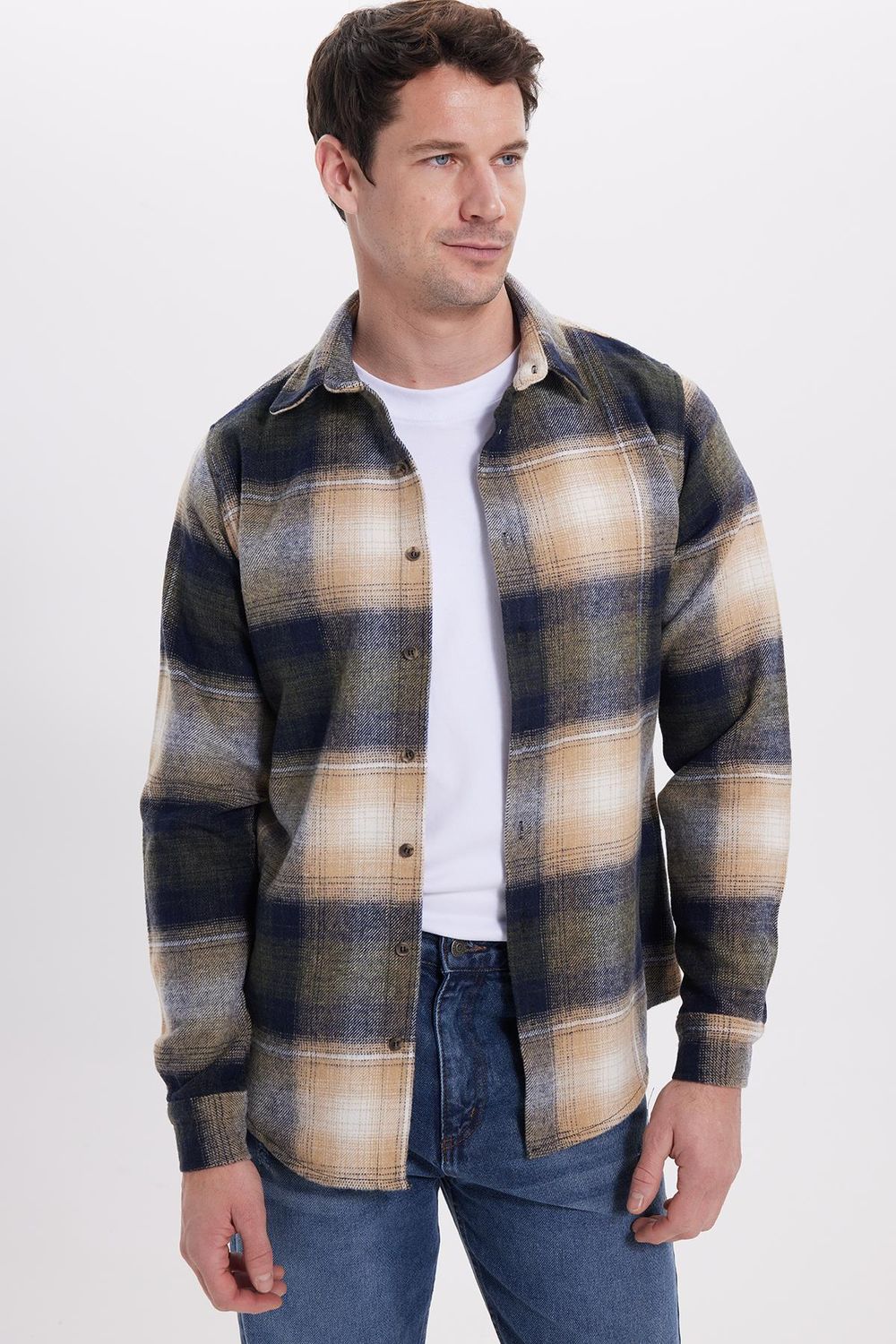 Erkek Slim Fit Dar Kesim Kareli Kışlık Oduncu Gömlek