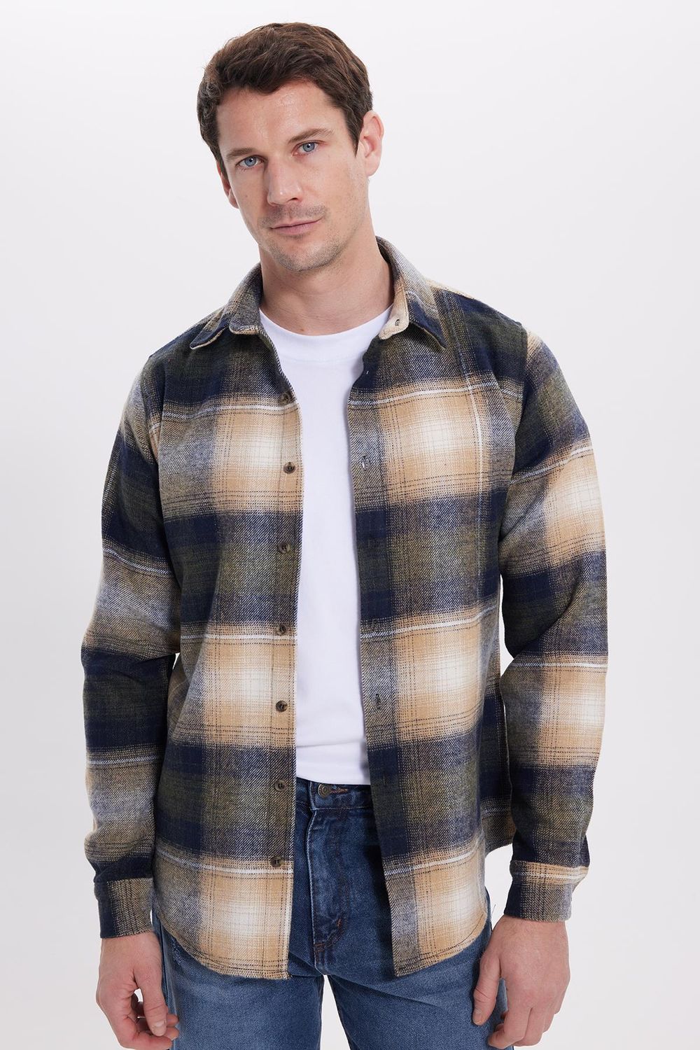 Erkek Slim Fit Dar Kesim Kareli Kışlık Oduncu Gömlek