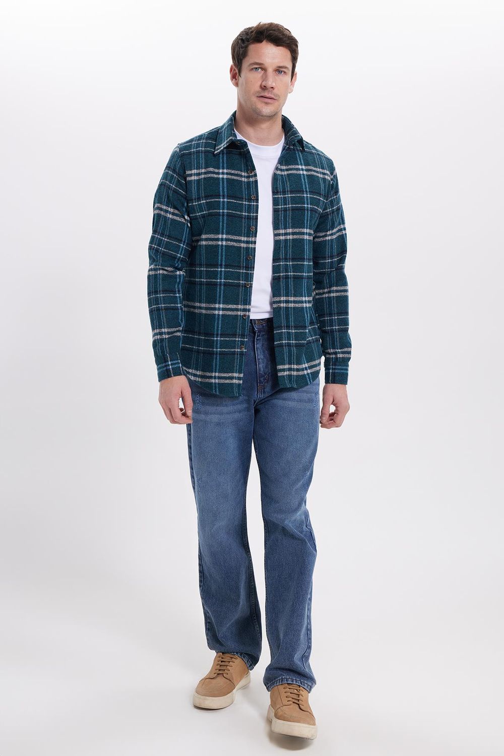 Erkek Slim Fit Dar Kesim Kareli Kışlık Oduncu Gömlek