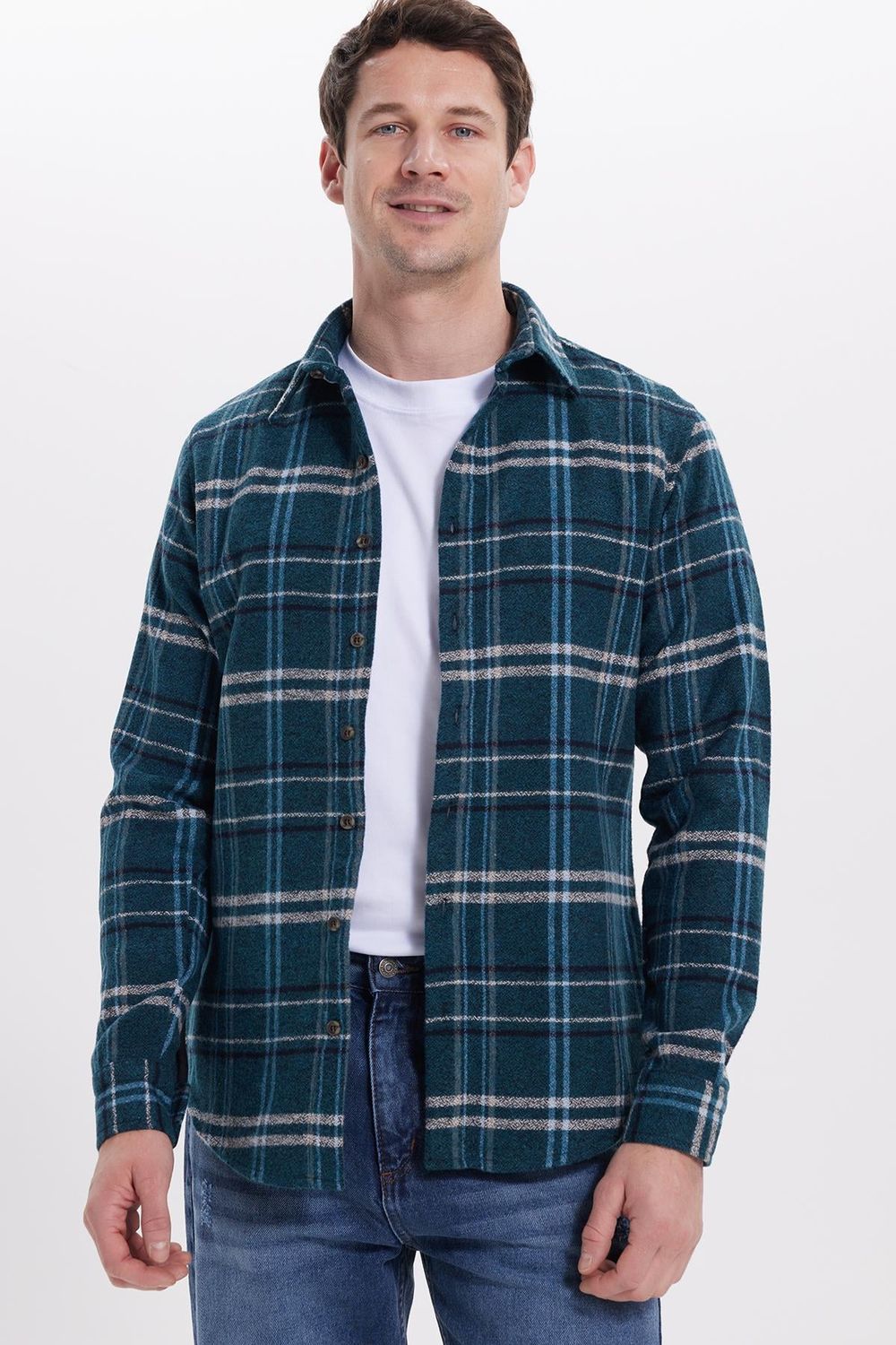 Erkek Slim Fit Dar Kesim Kareli Kışlık Oduncu Gömlek