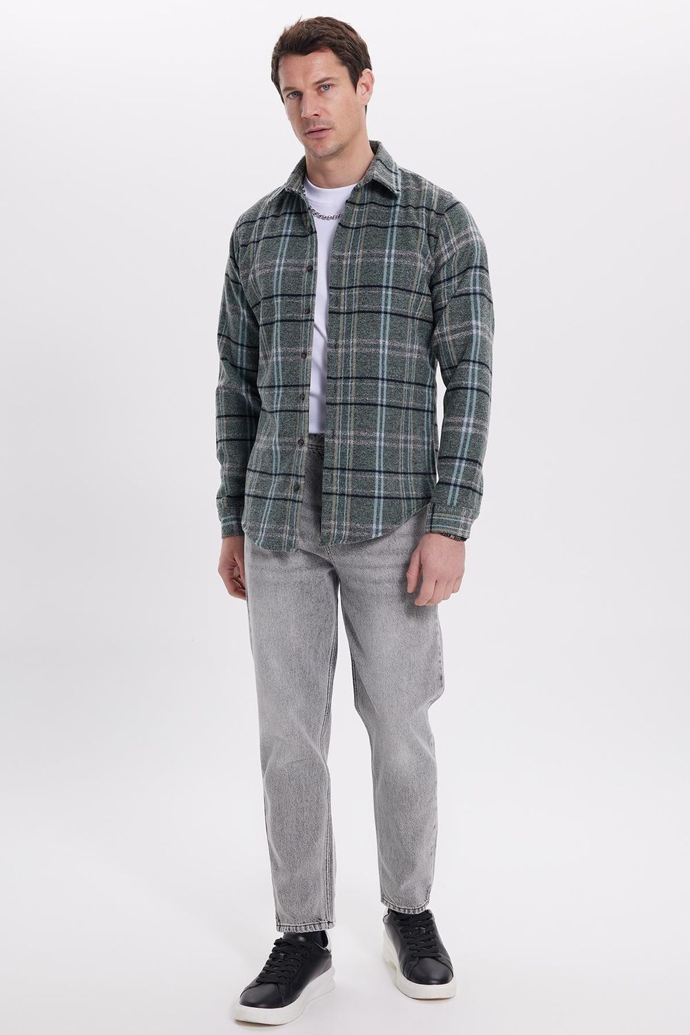 Erkek Slim Fit Dar Kesim Kareli Kışlık Oduncu Gömlek