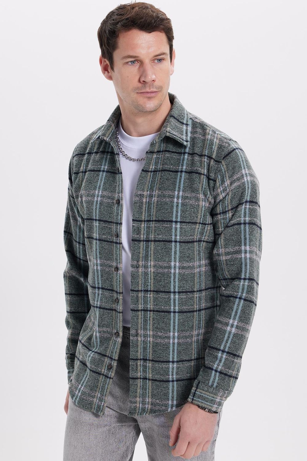 Erkek Slim Fit Dar Kesim Kareli Kışlık Oduncu Gömlek