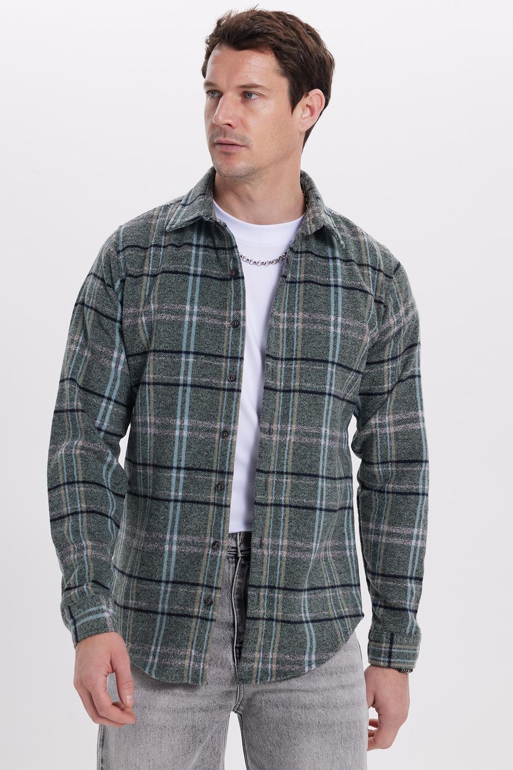 Erkek Slim Fit Dar Kesim Kareli Kışlık Oduncu Gömlek