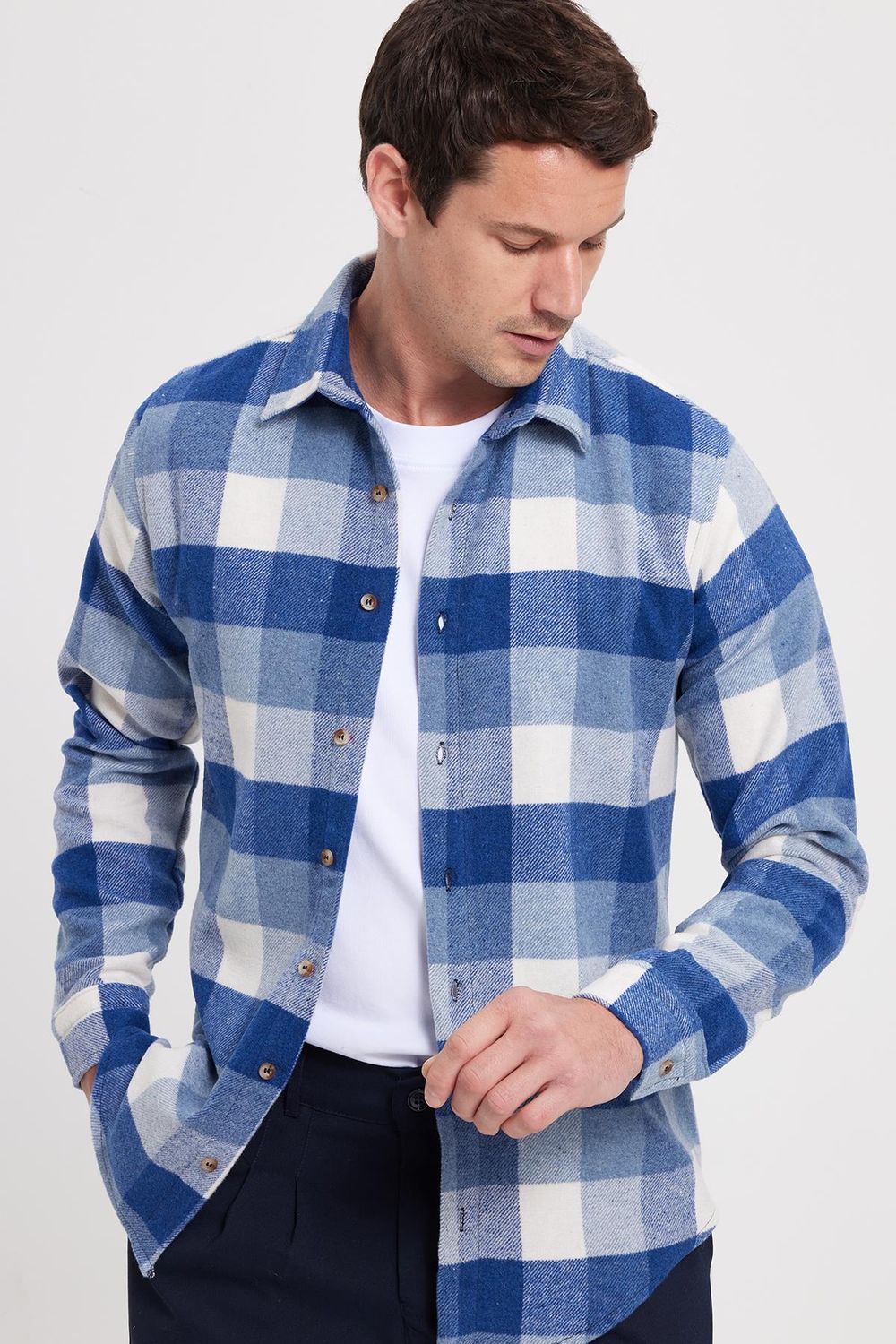 Erkek Slim Fit Dar Kesim Kareli Kışlık Oduncu Gömlek